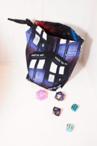 Tardis dice bag from Accalia Designs